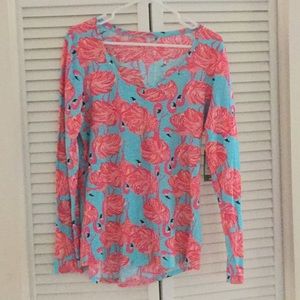 Lilly Pulitzer “Amanda LS Vneck”  Flamingo shirt